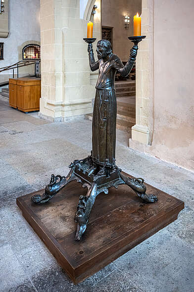 Wolfram-Leuchter, um 1160 Mittelalterliche Bronzeskulptur im Erfurter Dom © Foto M. F. Schmidt
