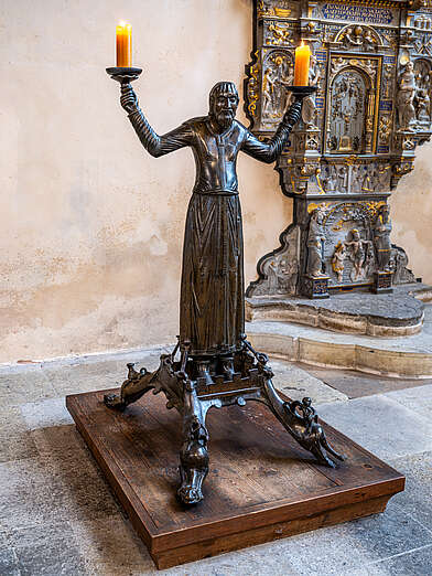 Wolfram-Leuchter, um 1160 Mittelalterliche Bronzeskulptur im Erfurter Dom © Foto M. F. Schmidt